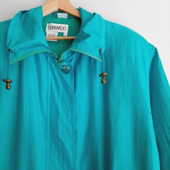 Vintage BERNARDO \ 100% Silk 90's Windbreaker Long Jacket Bright Blue M Flawed - Picture 6 of 15